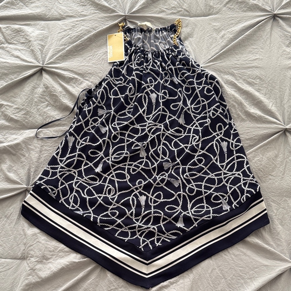 ✨ NWT ✨ Navy and White Michael Kors Halter Shirt with Chain Detail